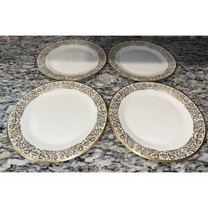 Lenox Tuscany Dinner Plates Gold Scrolls Birds 10 3/4" Ivory Set of 4